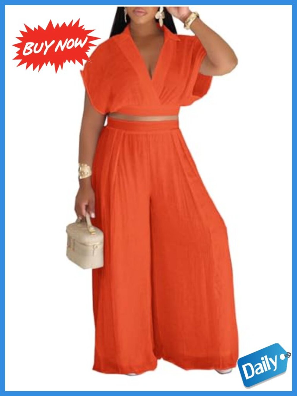 Women 2 Piece Outfit Crop Top Wide Leg Palazzo Pants Set Rayon Polyester